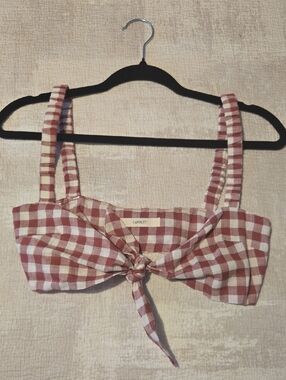 Capulet Rust and White Gingham Tie-Front Crop Top